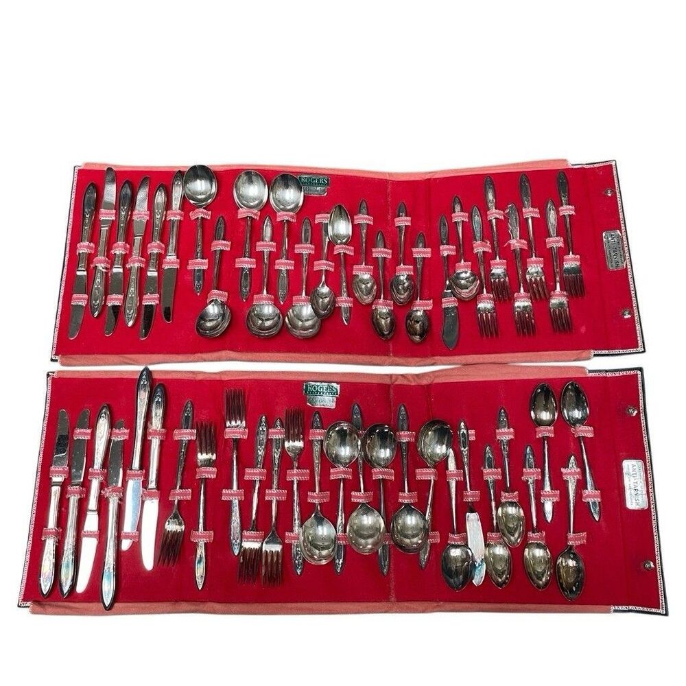 Wm A Rogers Plus Oneida 1934 Debutant Art Deco Silver Plate 52 Pc Set In Cases‎